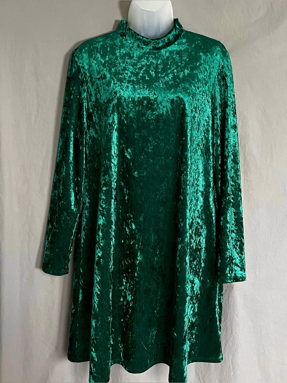 Tiana B Crushed Velvet Mock Neck Dress 14 Green Emerald Gothic Swing